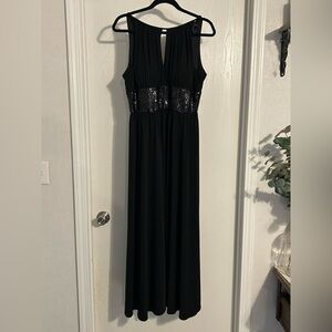 R&M Richards black sequin halter maxi gown 12P